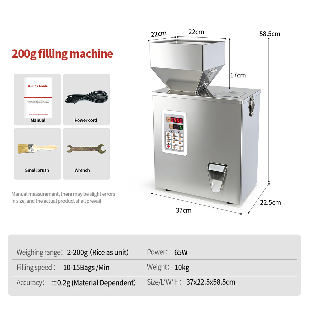 TREESNAIL 2-200g (0.0044-0.44lbs) Powder Filling Machine, Automatic Intelligent Particle Weighing & Dispensing Filler for Tea, Coffee, Flour, Spices, Granules, 8-16 Packs/Min, 110V TREESNAIL 2-200g (0.0044-0.44lbs) Powder Filling Machine, Automatic Intelligent Particle Weighing & Dispensing Filler for Tea, Coffee, Flour, Spices, Granules, 8-16 Packs/Min, 110V